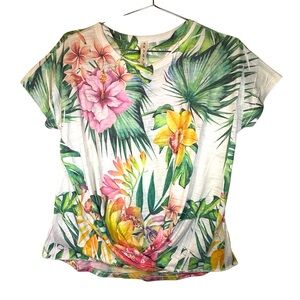 TRYST Tropical Floral Twist Front Short Sleeve Blouse Women’s Top Size Medium